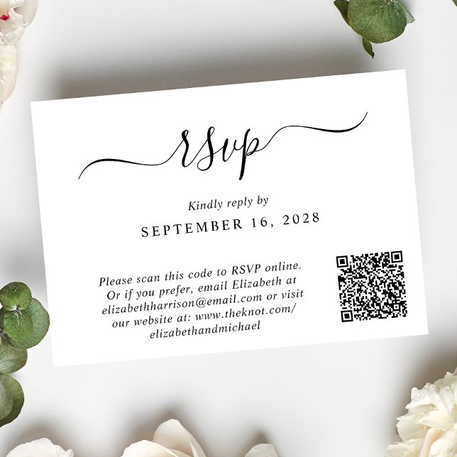 Chic Foto QR Code Wedding RSVP Karte (Our user-friendly template will generate your QR code automatically from your website address)