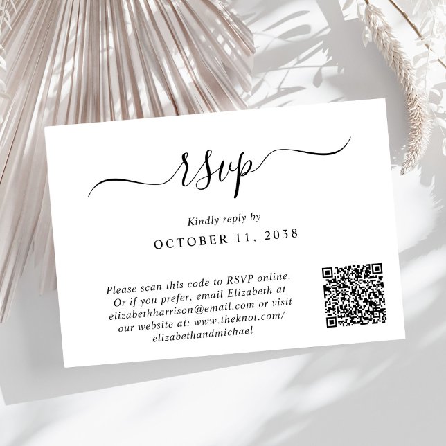 Chic Foto QR Code Wedding RSVP Karte (Input your wedding website address to create a QR code for guests to scan to RSVP online)