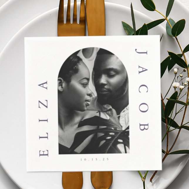 Chic Foto Wedding Date Serviette (Von Creator hochgeladen)