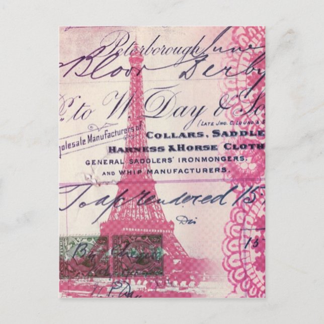 Chic-französische Skripte platzieren einen Pink-Pa Postkarte (Vorderseite)