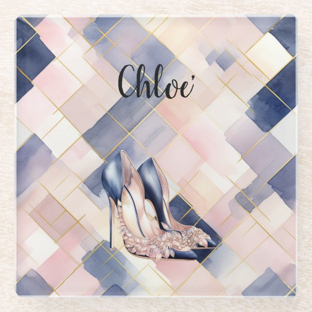 Chic French Blue Cream Blush High Heels Glasuntersetzer (Vorderseite)