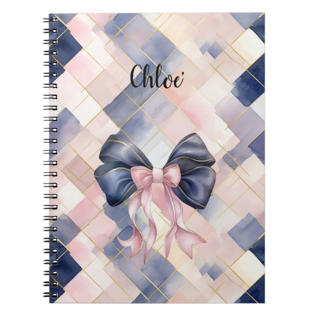 Chic French Blue Pink Bow Notizblock (Vorderseite)