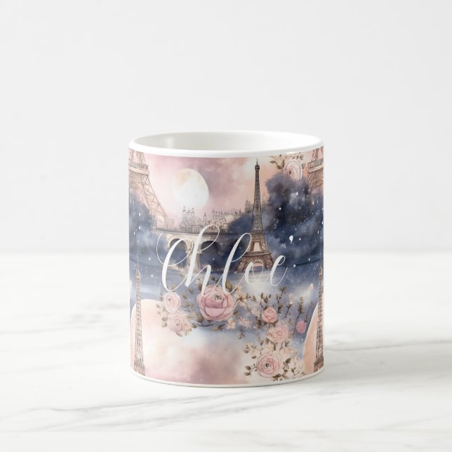 Chic French Blue Pink Paris Eiffel Tower Kaffeetasse (Mittel)