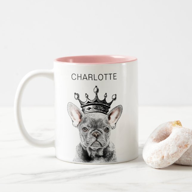 Chic French Bulldog Frenchie Crown Zweifarbige Tasse (Mit Donut)