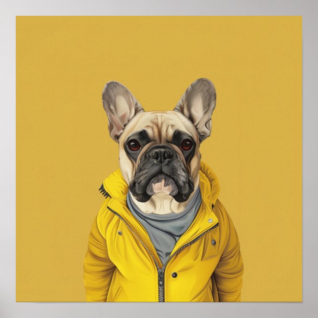 Chic French Bulldog in der Gelben Jacket Poster (Vorne)