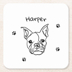 Chic French Bulldog Line Art: Bearbeiten Sie Ihren Rechteckiger Pappuntersetzer