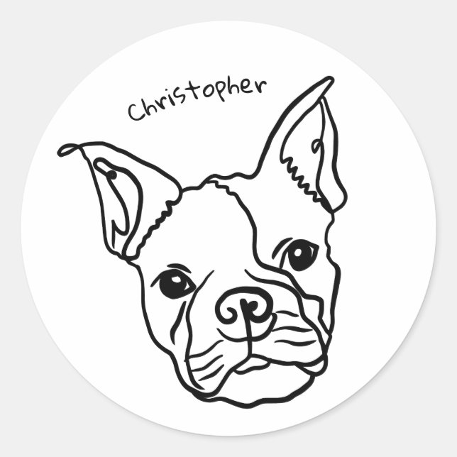 Chic French Bulldog Line Art: Bearbeiten Sie Ihren Runder Aufkleber (Vorderseite)