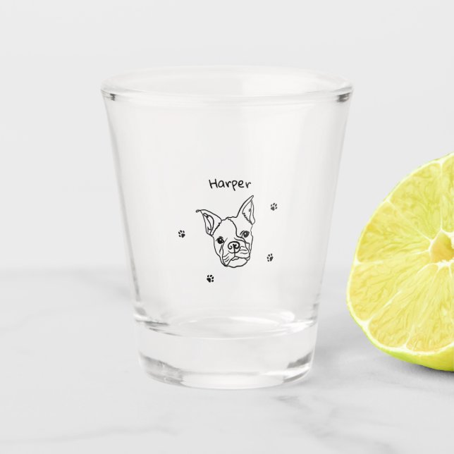 Chic French Bulldog Line Art: Bearbeiten Sie Ihren Schnapsglas (Vorderseite)