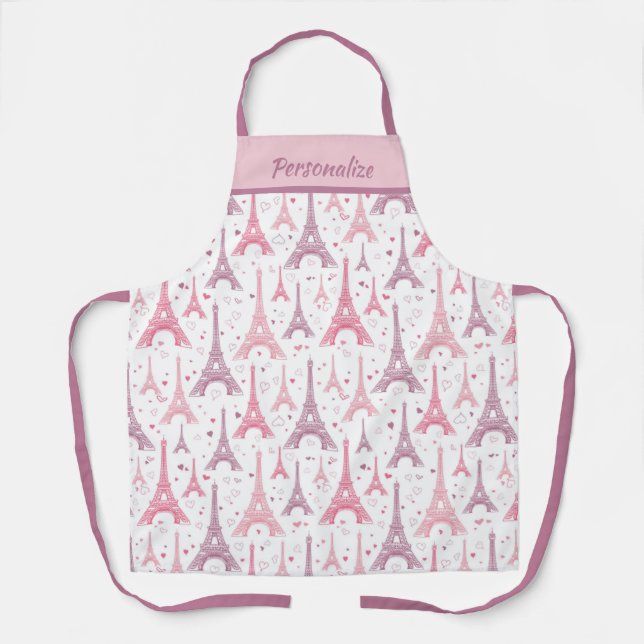 Chic French Paris Eiffel Tower Pink Lila Design Schürze (Vorderseite)