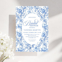 Chic French Toile de Jouy Blue Roses Bridal Shower Einladung