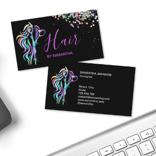 Chic-Friseurstil-Typografie-Holografie-Schere Visitenkarte