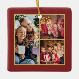 Chic Frohe Weihnachten 3 Foto Collage Red Gold Keramikornament