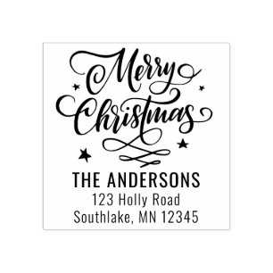 Chic Frohe Weihnachts-Script-Rücksendeadresse Gummistempel