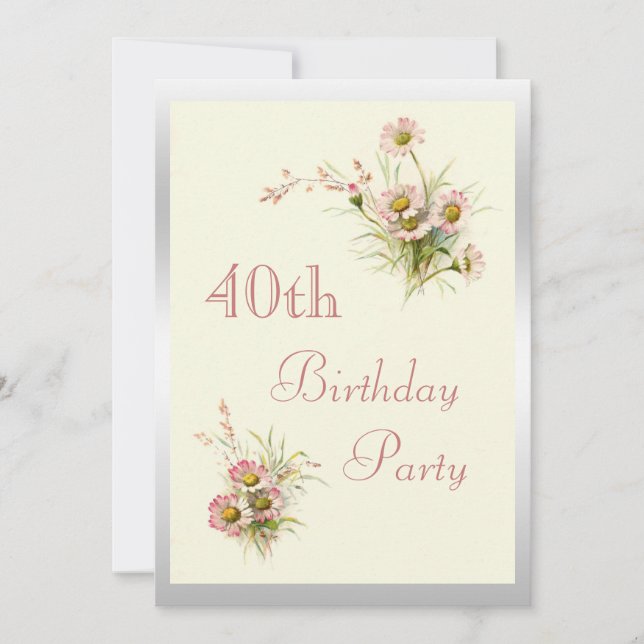 Chic-Frühlings-Blumen-40. Geburtstag Einladung (Vorderseite)