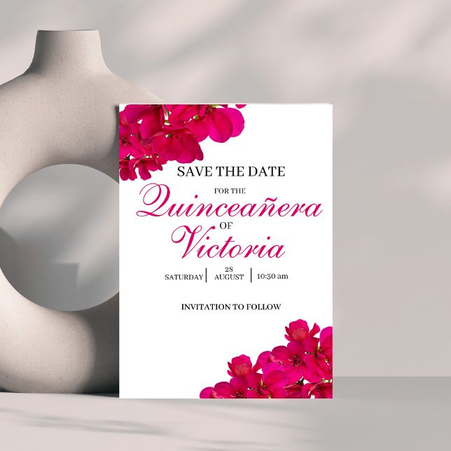 Chic Fuchsia & Hot Pink Rose Quinceañera Save The Date (Von Creator hochgeladen)