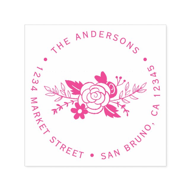 Chic Fuchsia-Rose rund um Typografie-Rücksendeadre Permastempel (Design)