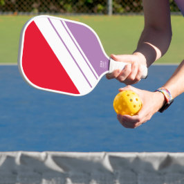 Chic Fun Bright Red Lavender White Racing Streifen Pickleball Schläger