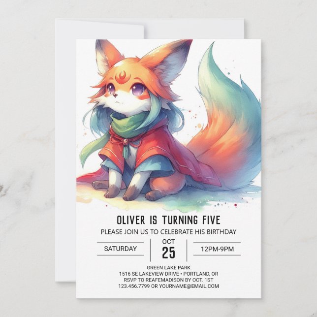 Chic Fun Fox Geburtstag Einladung (Vorderseite)