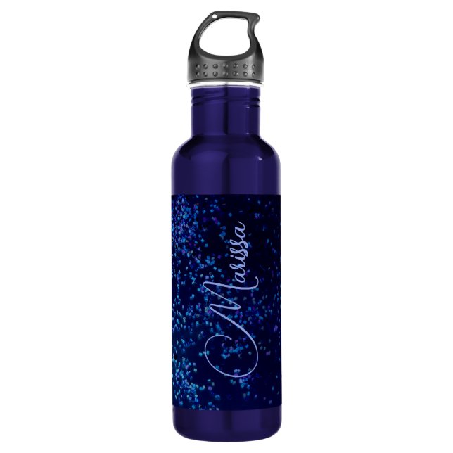 Chic Fun Personalisiert Midnite Blue Confetti Edelstahlflasche (Vorderseite)