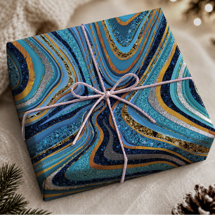 Chic Funkeln Blau Gold Moderne Marmor Kunst Geschenkpapier