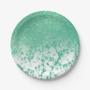 Chic Funkelnd Mermaid Green Glitzer Marble Ombre Pappteller