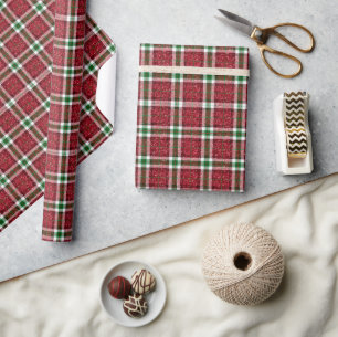 Chic funkelndes kariertes Weihnachten  Geschenkpapier