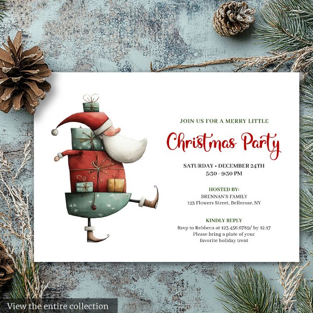 Chic Funny Santa Watercolor Christmas Party Card Einladung (Chic Funny Santa Watercolor Christmas Party Card)