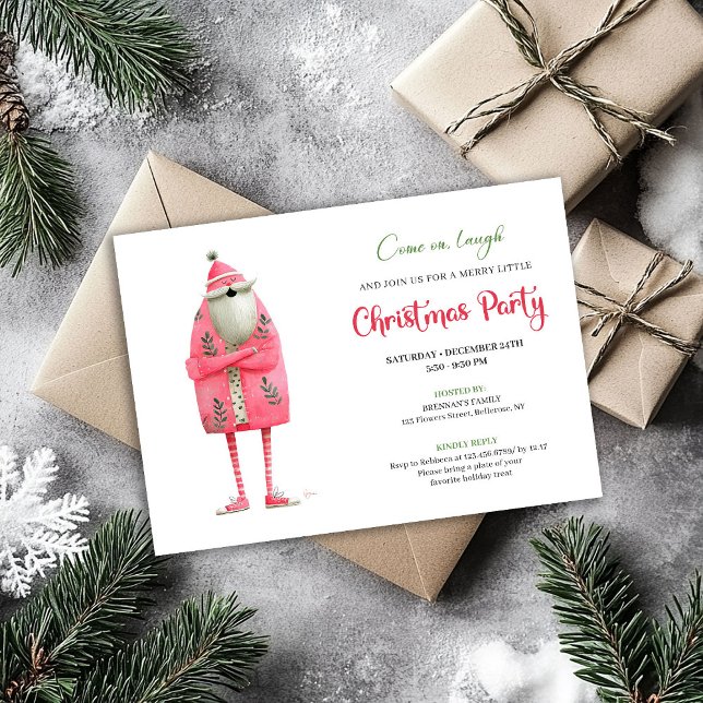 Chic Funny Santa Watercolor Holiday Party Design Einladung (Chic Funny Santa Watercolor Holiday Party Design)