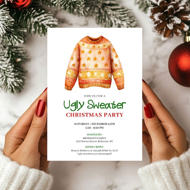 Chic Funny Ugly Sweater Holiday Party Invite Einladung (Chic Funny Ugly Sweater Holiday Party Invite)