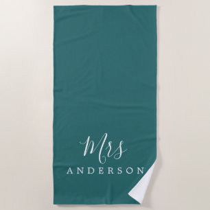 Chic Future Frau Aquamarin Green Monogram Strandtuch