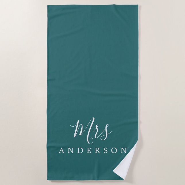 Chic Future Frau Aquamarin Green Monogram Strandtuch (Vorderseite)