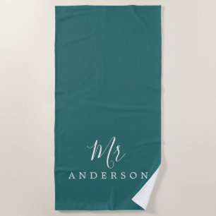 Chic Future Mr. Aquamarin Green Monogram Strandtuch