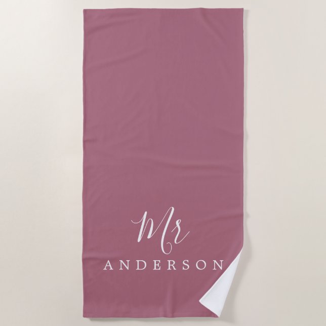 Chic Future Mr. Lila Cassis Monogram Strandtuch (Vorderseite)