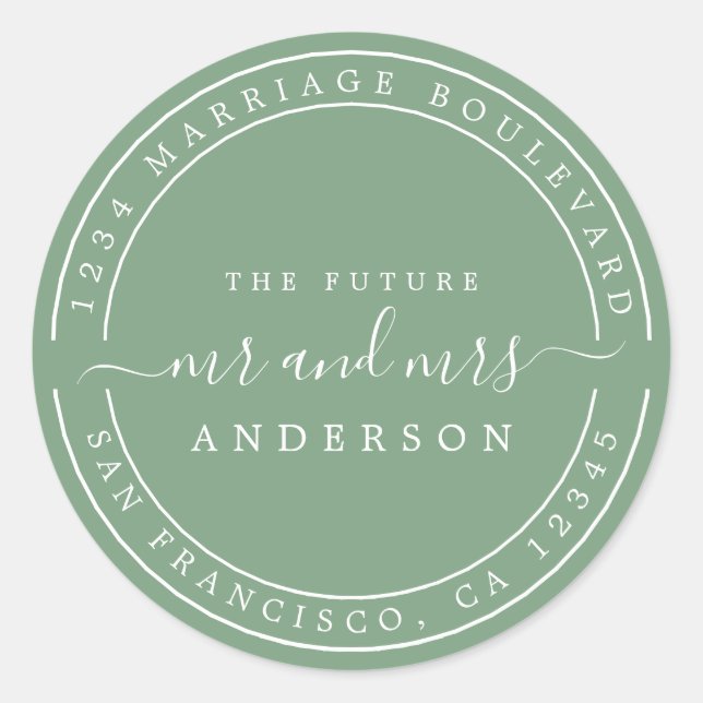 Chic Future Mr. Wedding Rücksendeadresse Green Runder Aufkleber (Vorderseite)