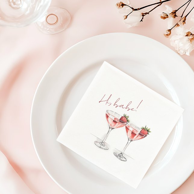 Chic Galentine's Day Babe Strawberry Cocktails Serviette (Chic Galentine's Day Babe Strawberry Cocktails Napkins)