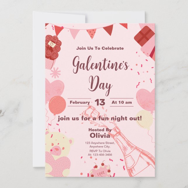 Chic Galentine's Day Celebration Einladungskarte Einladung (Vorderseite)