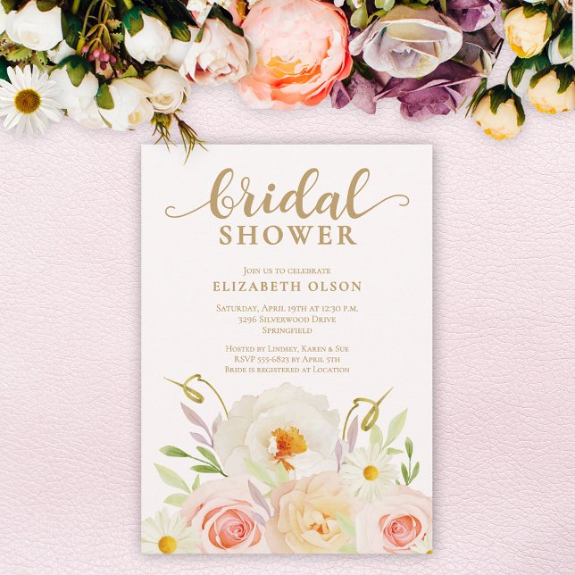 Chic Garden Floral Brautparty Einladung (Blush garden flowers bridal shower invitations, INSTANT DOWNLOAD and/or PRINTED)