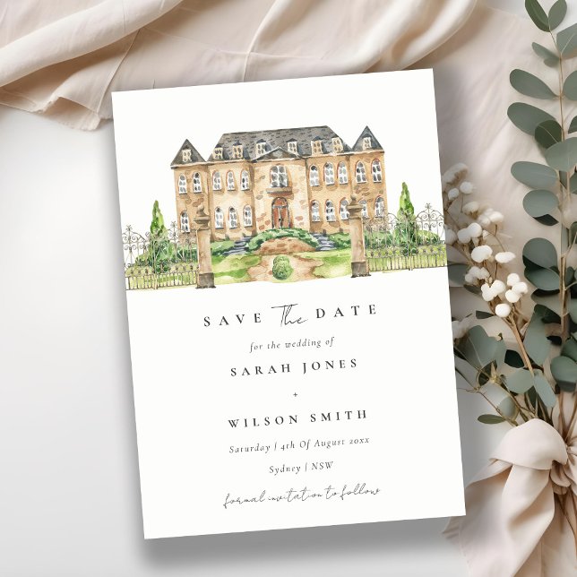 Chic Garden Schloss Wasserfarbener Save the Date K Dankeskarte (Von Creator hochgeladen)