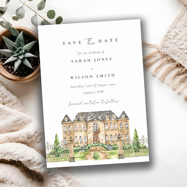 Chic Garden Schloss Wasserfarbener Save the Date K Dankeskarte (Von Creator hochgeladen)