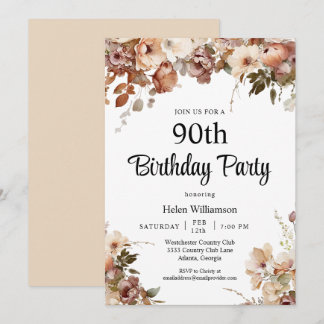 Chic Garden Wasserfarbe Rosa Flora 90. Geburtstag Einladung