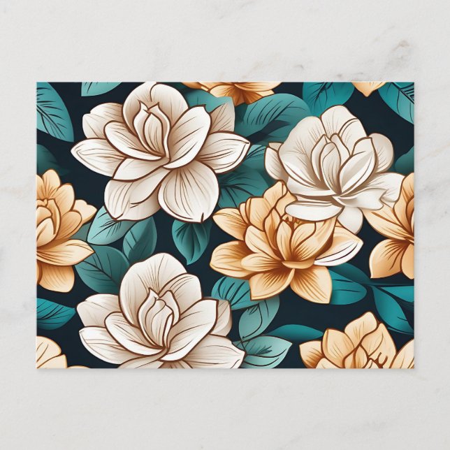 Chic Gardenia Blume und Blätter Postkarte (Vorderseite)