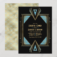 Chic Gatsby Art Deco Blau & Gold Probeessen Einlad