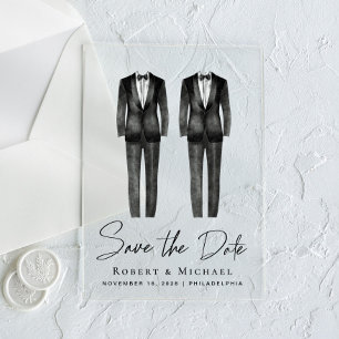 Chic Gay Wedding Tuxedo Wassercolor Save the Date Acryleinladungen