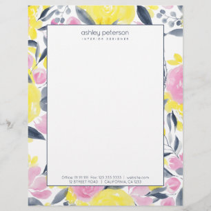Chic gelb pink indigo blau florale Aquarell Briefbogen