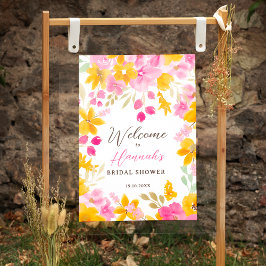 Chic gelb rosa florale Aquarell Begrüßung Poster