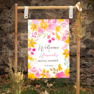 Chic gelb rosa florale Aquarell Begrüßung Poster