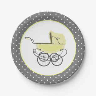 Chic-gelbe Baby-Buggy-Baby-Duschen-Papierplatte Pappteller