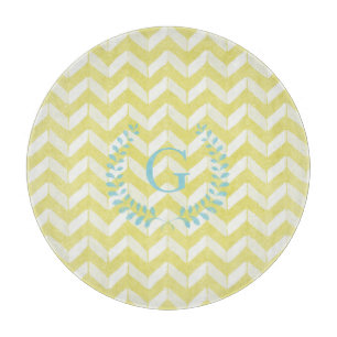 Chic-gelbes aquamarines Zickzack Schneidebrett