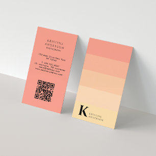 Chic Gentle Peach Ombre Classic Monogram QR Code Visitenkarte