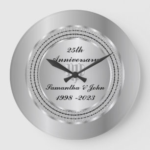 Chic Geometric 25. Silver Wedding Anniversary Lar Große Wanduhr